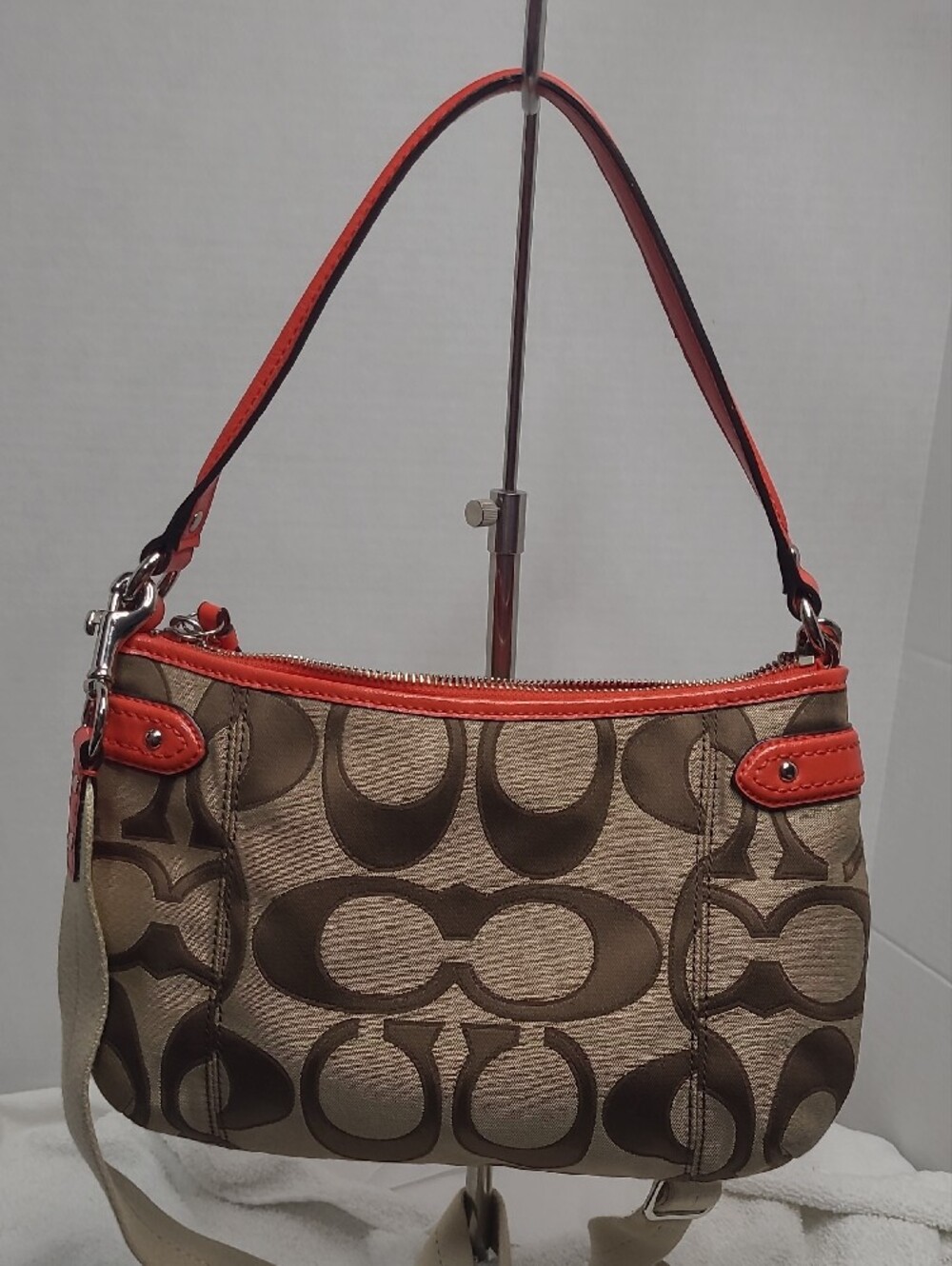 Coach Daisy Signature Canvas Crossbody / Shoulder Bag in Tan and Coral - Picture 5 of 6